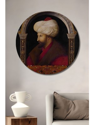 Dekoratif Fatih Sultan Mehmet Ahşap Tablo Şık Yuvarlak Duvar Dekorasyon Tablosu