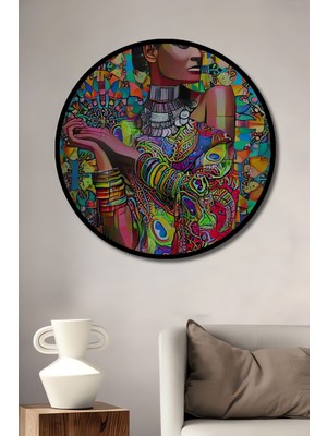 Teona Ahşap Dekoratif Modern Sanat Kadın ve Işlemeler Duvar Tablo Ahşap Yuvarlak Tablo
