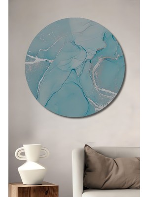 Teona Ahşap Ahşap Tablo Alkol Mürekkebi 3 Boyutlu Gümüş Mermer Sanat Şık Yuvarlak Duvar Dekorasyon Tablosu