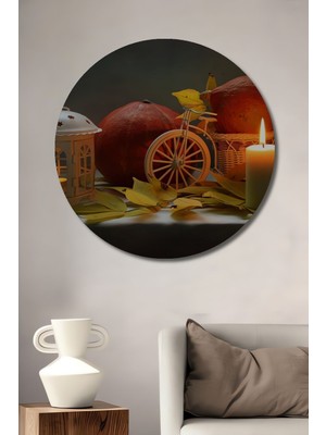 Dekoratif Ahşap Tablo Lüks Trend Romantik Mum Şık Yuvarlak Duvar Dekorasyon Tablosu