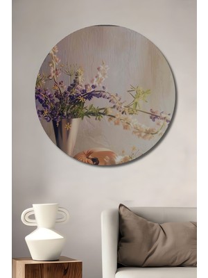 Teona Ahşap Dekoratif Ahşap Vazo Eskitme Dekor Tuval Tablo Şık Yuvarlak Duvar Dekorasyon Tablosu