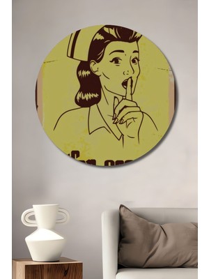 Dekoratif Tablo Sus Yapan Hemşire Retro Vintage Ahşap Poster Şık Yuvarlak Duvar Dekorasyon Tablosu