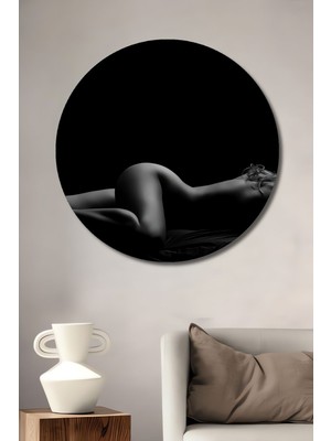 Dekoratif Kadın Nü Ahşap Tablo ( Yatak Odası Için) Şık Yuvarlak Duvar Dekorasyon Tablosu