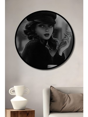 Teona Ahşap Dekoratif Sigara Içen Kadın Duvar Tablo Ahşap Yuvarlak Tablo