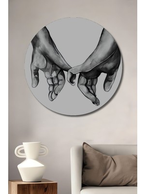 Dekoratif Gift Yatak Odası Konseptli Ahşap Tablo Şık Yuvarlak Duvar Dekorasyon Tablosu