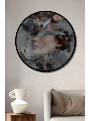 Dekoratif Sürreal Sanat Duvar Tablo Ahşap Yuvarlak Tablo
