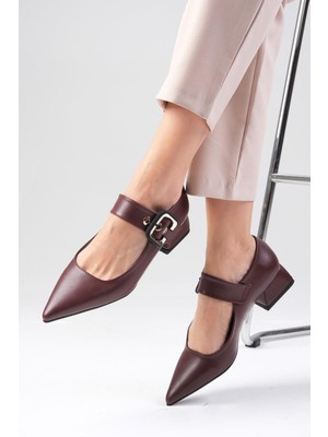 Mio Gusto Lilou Bordo Renk Sivri Burunlu Kadın Kısa Topuklu Ayakkabı