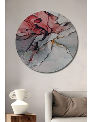 Teona Ahşap Dekoratif Ahşap Tablo Alkol Mürekkebi 3 Boyutlu Kırmızı Sanatı Şık Yuvarlak Duvar Dekorasyon Tablosu