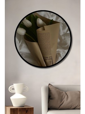 Teona Ahşap Dekoratif Vintage Çiçekler Modern Sanat Duvar Tablo Ahşap Yuvarlak Tablo
