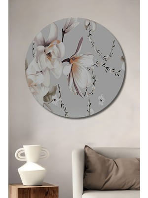 Dekoratif Ahşap Beyaz Çiçek (Tablo Yatak Odası Için Ideal) Şık Yuvarlak Duvar Dekorasyon Tablosu