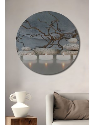 Dekoratif Mum Desenli - Tek Parçalı Ahşap Tablo Şık Yuvarlak Duvar Dekorasyon Tablosu
