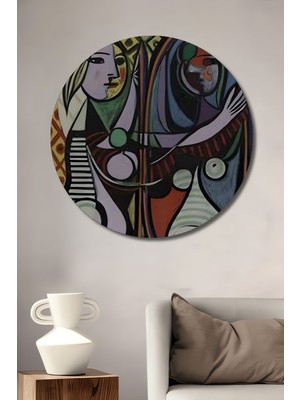 Ahşap Tablo Pablo Picasso Ayna Karşısındaki Kız Duvar Dekorasyon Tablo Moda Yuvarlak Duvar Tablo