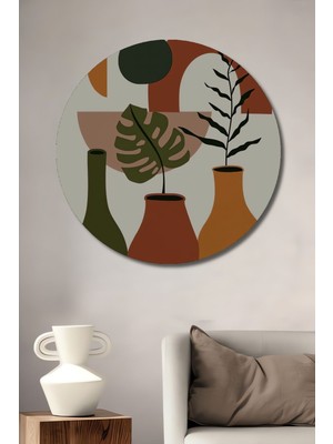 Dekoratif Bohem Minimalist Soyut Çizim Ahşap Tablo Şık Yuvarlak Duvar Dekorasyon Tablosu