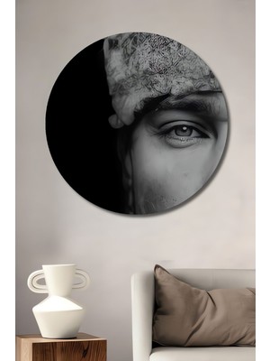 Teona Ahşap Dekoratif Mustafa Kemal Atatürk Yarım Portre Dikey Ahşap Tablo Şık Yuvarlak Duvar Dekorasyon Tablosu