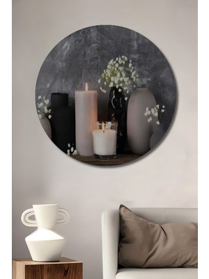Teona Ahşap Antrasit Gri Mum-Ahşap Tablo Oturma Ofis Antre Cafe Için Duvar Dekoru Yuvarlak Duvar Tablo