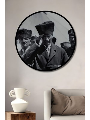 Dekoratif Atatürk Duvar Tablo Ahşap Yuvarlak Tablo