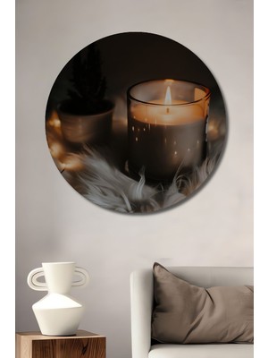 Teona Ahşap Dekoratif Lüks Ahşap Tablo Mum Şık Yuvarlak Duvar Dekorasyon Tablosu