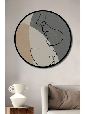 Teona Ahşap Dekoratif Modern Sanat Soyut Çift Çizim Duvar Tablo Ahşap Yuvarlak Tablo