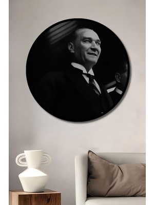 Teona Ahşap Dekoratif Atatürk Duvar Tablo Ahşap Yuvarlak Tablo