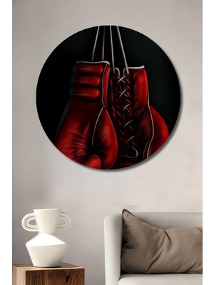 Teona Ahşap Dekoratif Boks Eldiveni Ahşap Poster Tablo Şık Yuvarlak Duvar Dekorasyon Tablosu