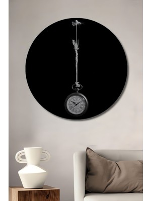 Teona Ahşap Dekoratif Minimalist Zamanın Bitişi Köstekli Saat Duvar Tablo Ahşap Yuvarlak Tablo