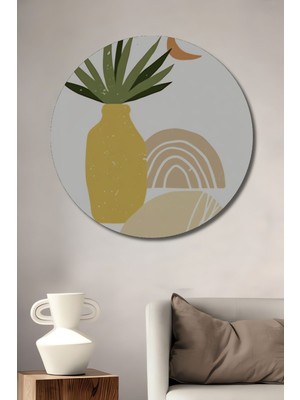 Dekoratif Bohem Vase1 Vazo Doğal Ahşap Tablo Seti Şık Yuvarlak Duvar Dekorasyon Tablosu