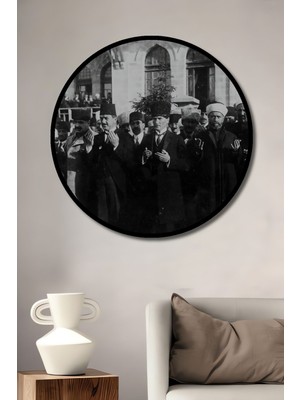 Dekoratif Dua Eden Atatürk Duvar Tablo Ahşap Yuvarlak Tablo