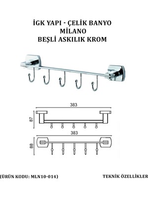 Çelik Banyo Milano Beşli Askılık (MLN10-014)