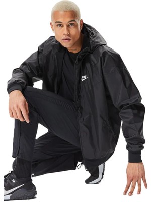 Nike Windrunner Full Zip Jacket Kapüşonlu Erkek Ceket Rüzgarlık Siyah