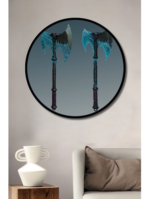 Dekoratif Buzlu Balta Duvar Tablo Ahşap Yuvarlak Tablo