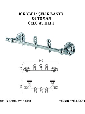 Çelik Banyo Ottoman Üçlü Askılık (OT10-012)