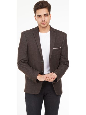 Sposo G-187 Dar Kalıp Örme Kumaş Kahverengi Erkek Blazer Ceket