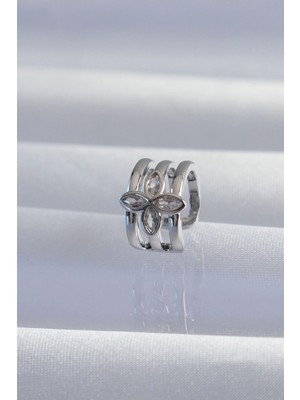 Çarşı Point Pirinç Gümüş Renk Yonca Earcuff Küpe