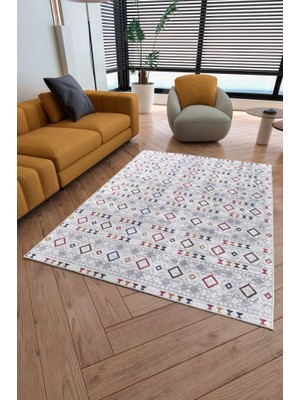 Anaska Home Kilim Desenli Beyaz Oturma Odası Halısı Salon Halısı Yıkanabilir Leke Tutmaz Yumuşak Dokulu