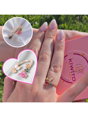 Kiwito Jewelry Gold Renk Kalp Model Pirinç Yüzük