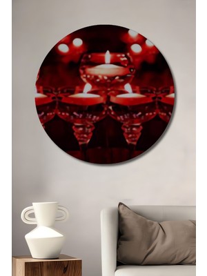 Teona Ahşap Dekoratif Renkli Mum Desenli Ahşap Tablo Şık Yuvarlak Duvar Dekorasyon Tablosu