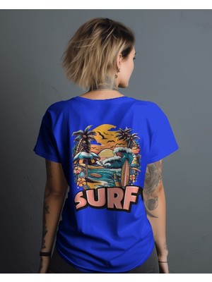 Parspera Shop Lacivert Oversize T-Shirt  Baskılı Surf