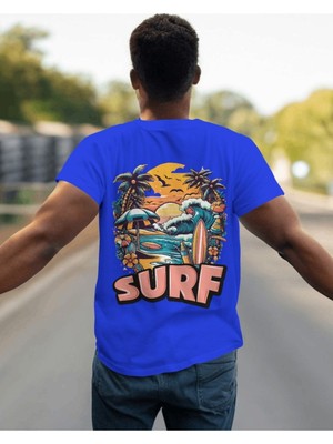 Parspera Shop Lacivert Oversize T-Shirt  Baskılı Surf