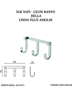 Çelik Banyo Bella Linda Üçlü Askılık (40-047)