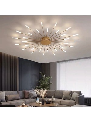 Zr Aydınlatma Gold Eskitme 4000K Ø120CM 30 Kollu LED Avize, Mum Avize, Modern Aydınlatma, Plafonyer, Sıva Üstü