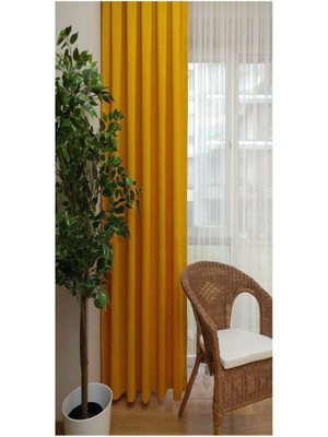 Dhm Perde Koyu Sarı Ada Fon Perde Pilesiz Extraforlu Düz Dikim Büzgü Pile