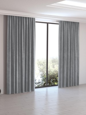 Dhm Perde Açık Gri Ada Fon Perde Pilesiz Extraforlu Düz Dikim Büzgü Pile