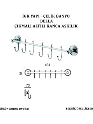 Çelik Banyo Bella Çıkmalı Kanca Altılı Askılık (40-032)