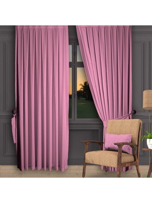 Pudra Ada Fon Perde Pilesiz Extraforlu Düz Dikim Büzgü Pile