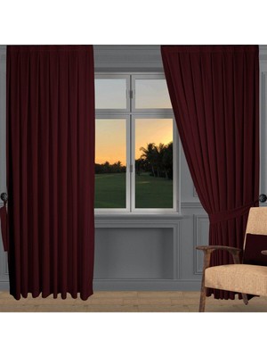 Dhm Perde Bordo Ada Fon Perde Pilesiz Extraforlu Düz Dikim Büzgü Pile