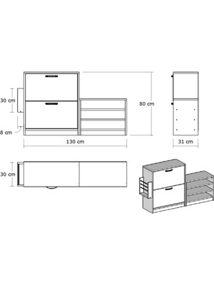 Tekno Trust 80 cm Trend Ayakkabı Dolabı Beyaz Suntalam Beyaz 130 cm 2 30 cm