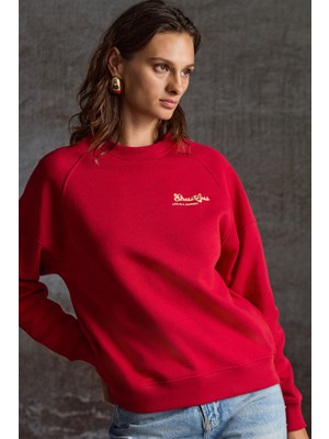 Magaly Kadın Nakış Detaylı 3 Iplik Içi Şardonlu Organik Pamuk Regular Kırmızı Sweatshirt