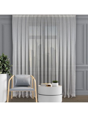 Dhm Perde Gümüş Simli İnce Çizgili Tül Perde Seyrek Pile 1'e 2 Pile