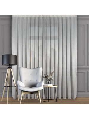 Dhm Perde Kırık Beyaz Düz Tül Perde İnce Çizgili Seyrek Pile 1'e 2 Pile