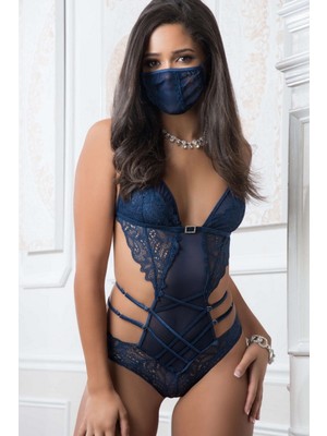 Shop You 1 Lacivert Maske Ve Bralet Detaylı Fantezi Body